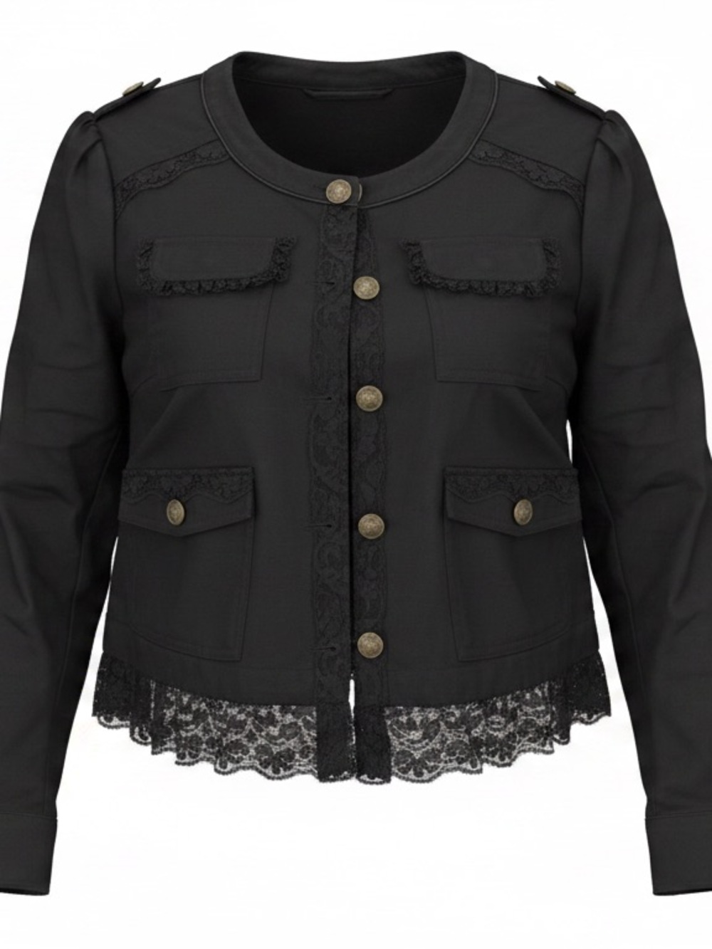 CoffeeShop Black Lace-Trim Military Jacket
